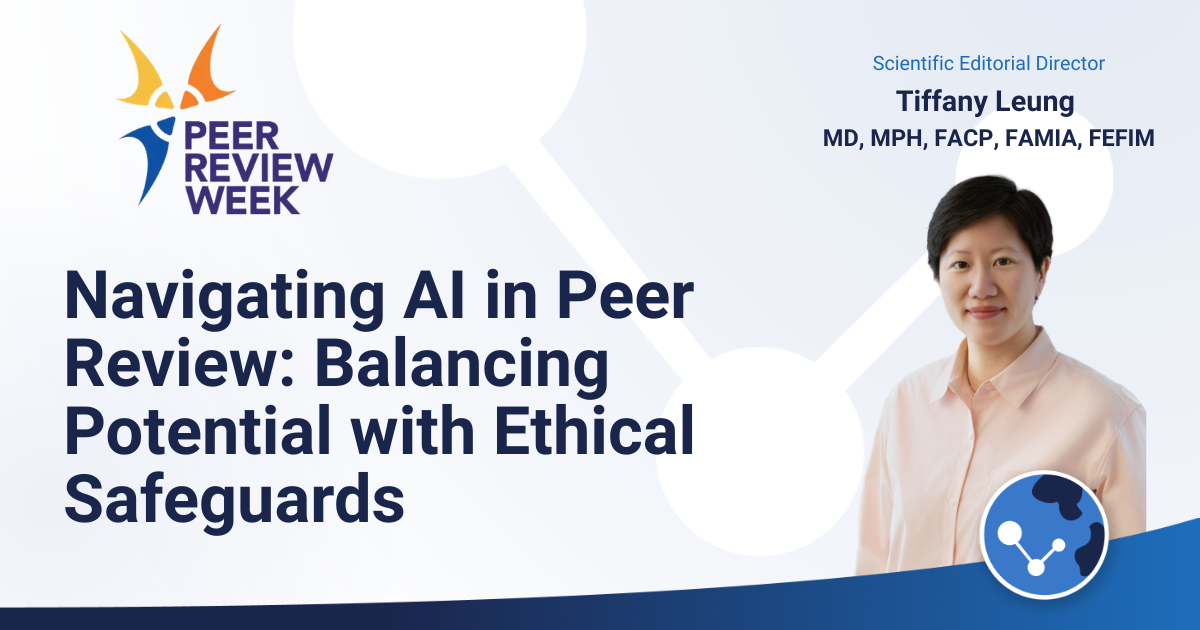 Peer review week blog header featuring photo of Tiffany Leung