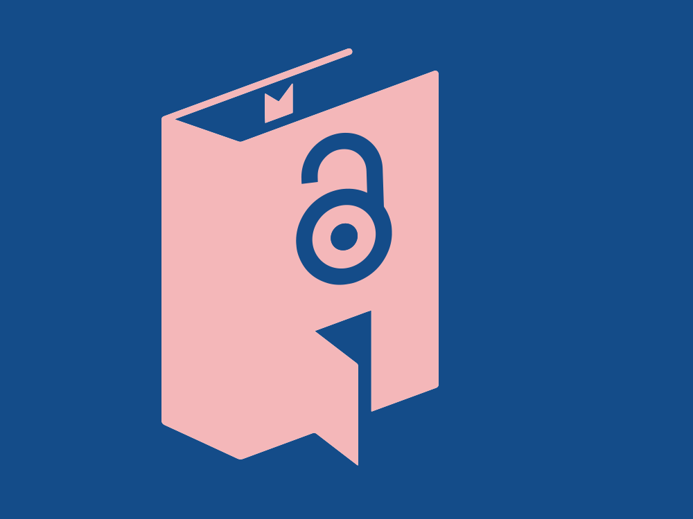 Image of a book  with an open door and the open access logo included